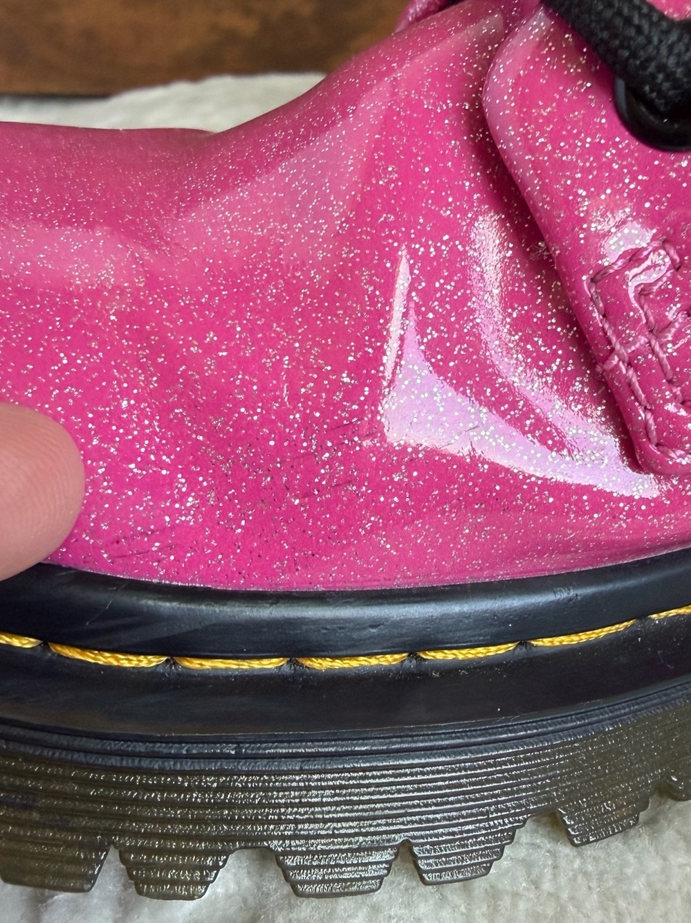 Dr Martens Luana Pink Glitter Patent Leather Combat Boots Women Sz 7 Rare Y2K - Picture 10 of 15